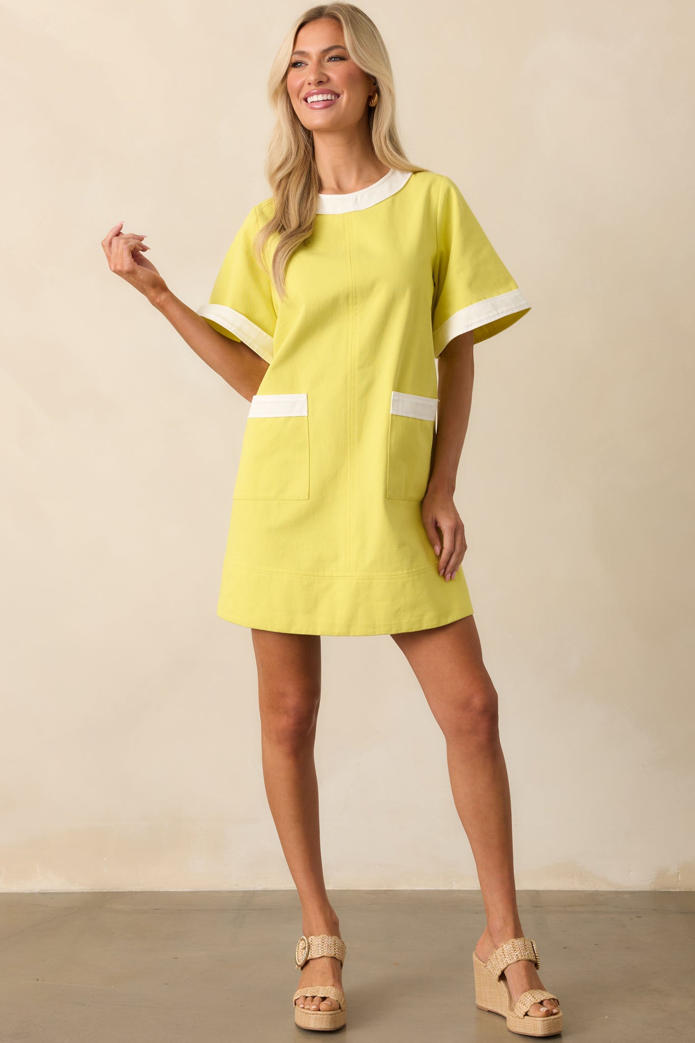 Game Changer Yellow Cotton Short Sleeve Mini Shift Dress