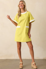 Game Changer Yellow Cotton Short Sleeve Mini Shift Dress