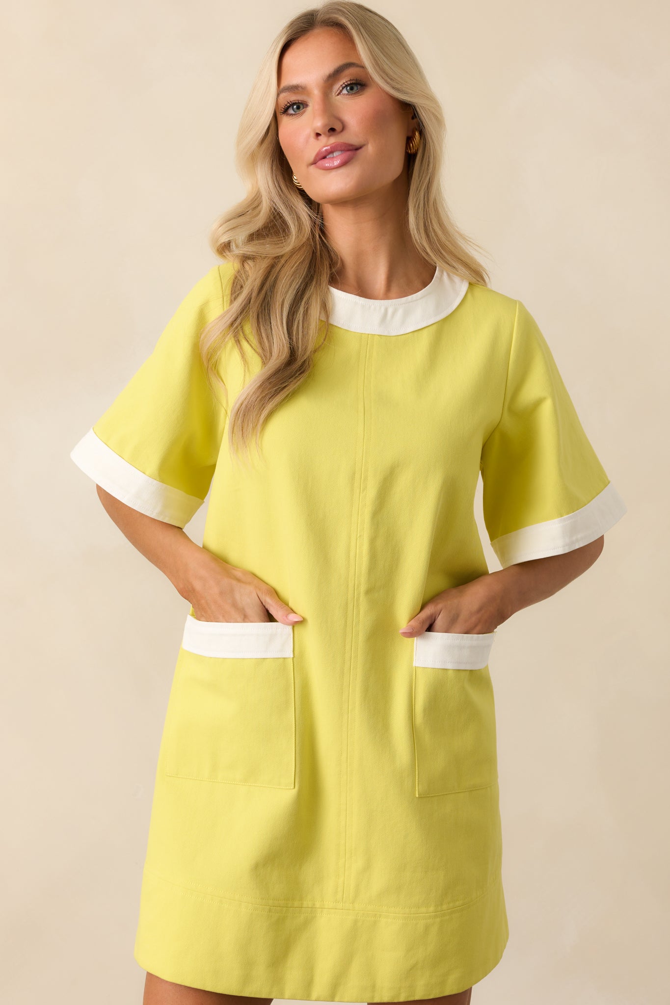 Game Changer Yellow Cotton Short Sleeve Mini Shift Dress