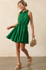 Something About Me Kelly Green Cotton Mini Shirt Dress