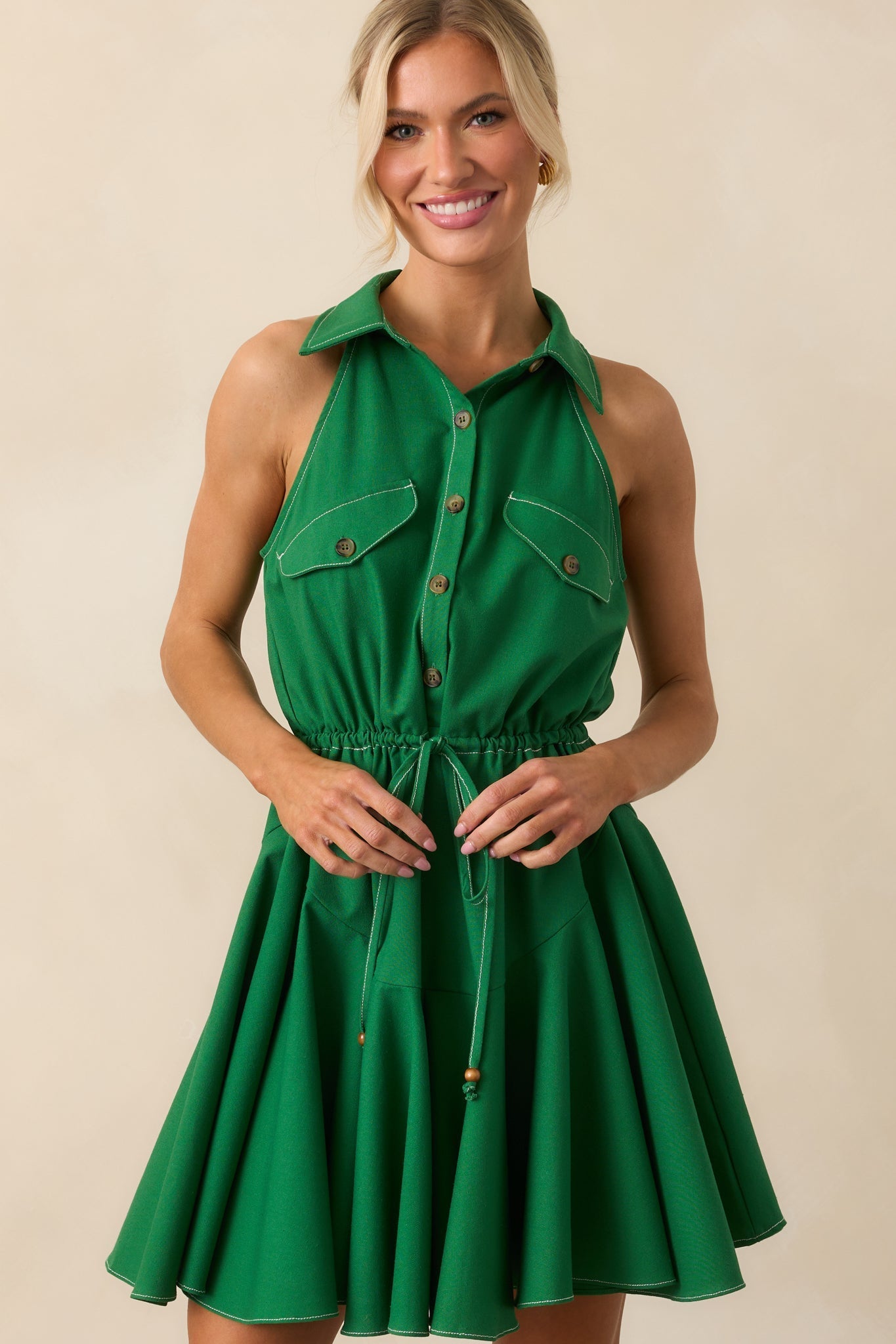 Something About Me Kelly Green Cotton Mini Shirt Dress