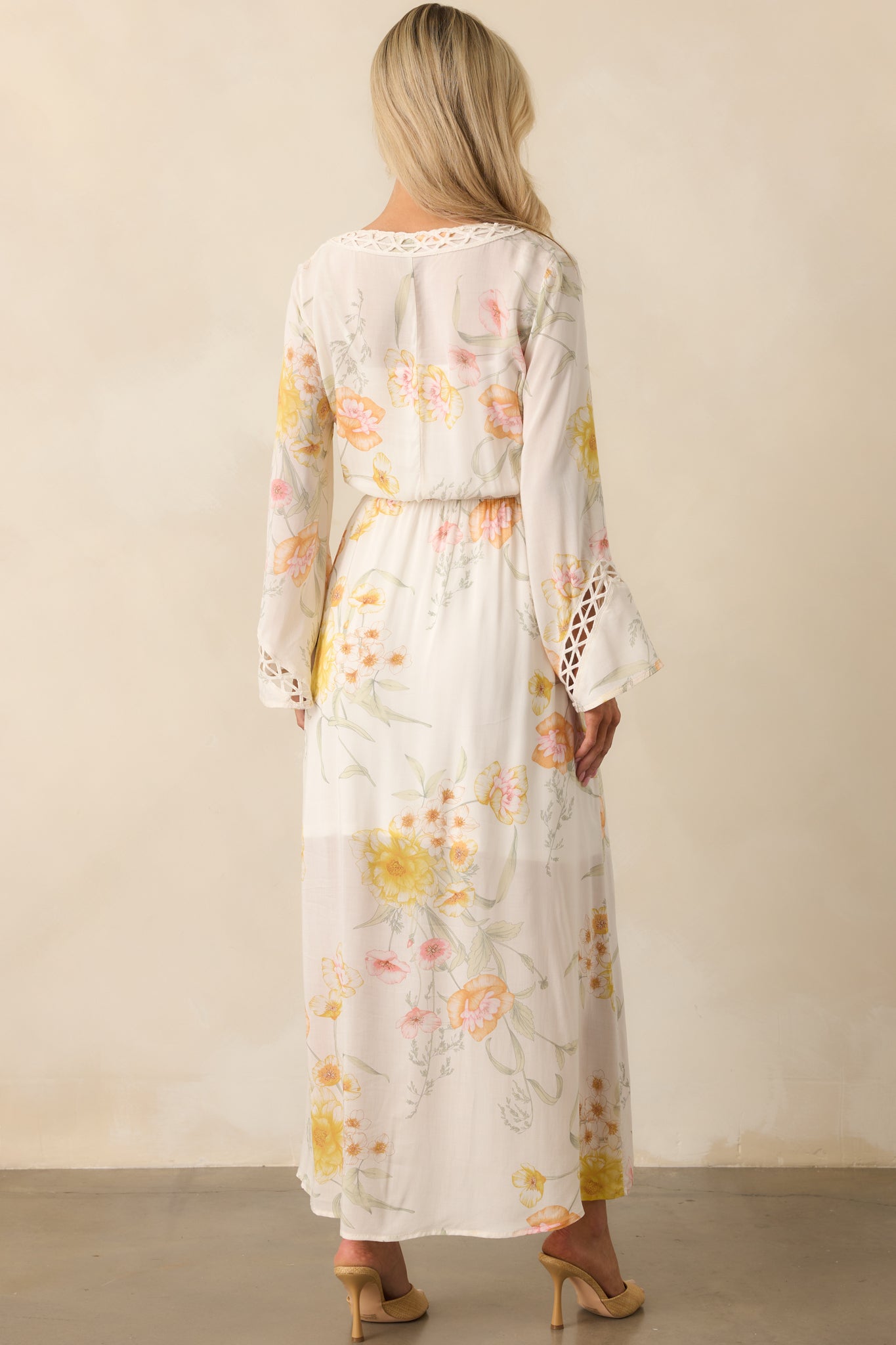 Calm Through The Chaos Ivory Multi Floral Print Rayon Maxi Dress
