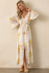 Calm Through The Chaos Ivory Multi Floral Print Rayon Maxi Dress