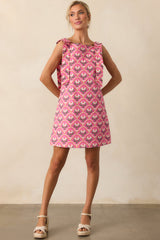 Someone So Lovely Pink Geometric Floral Print Cotton Mini Dress