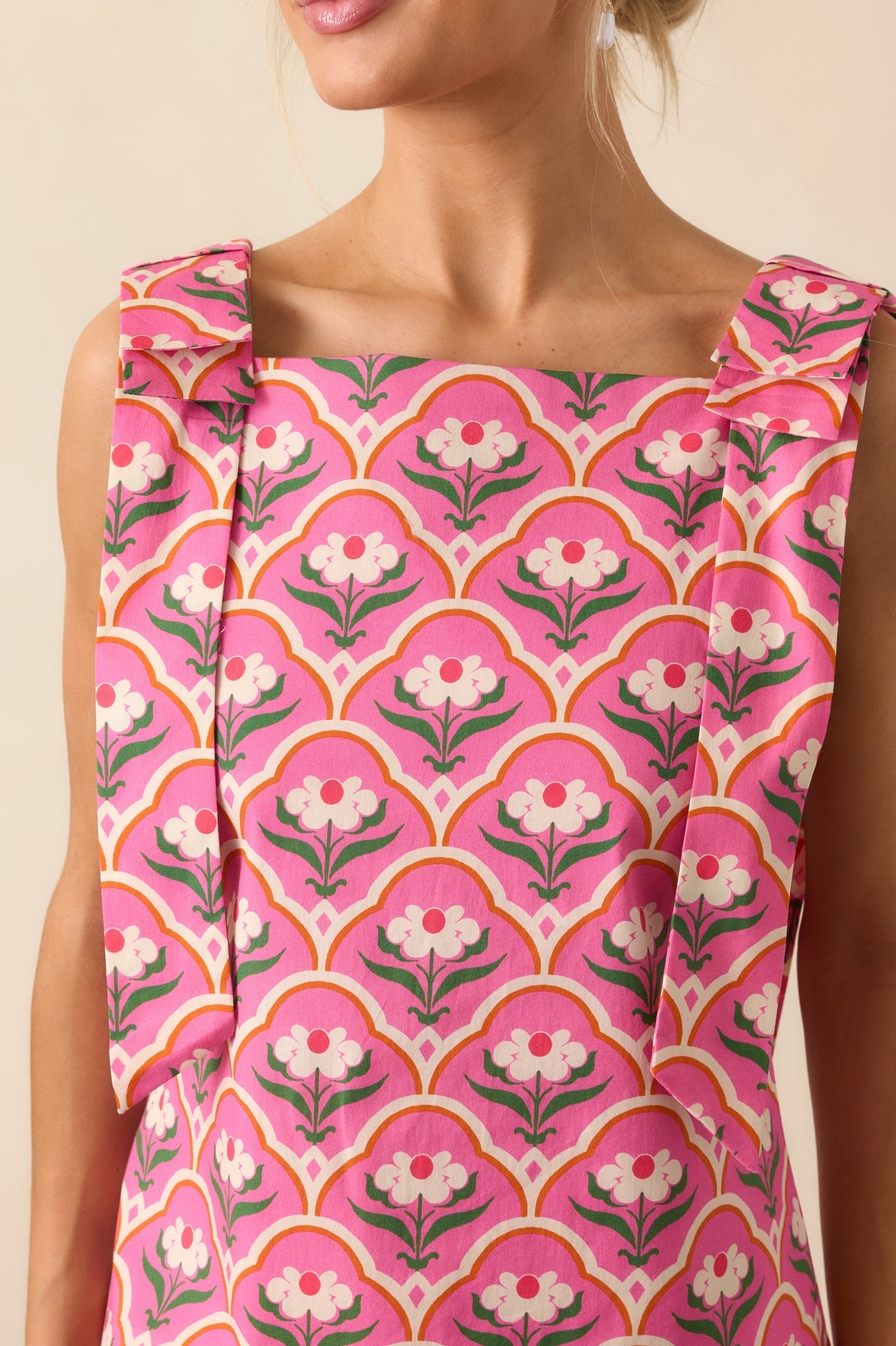 Someone So Lovely Pink Geometric Floral Print Cotton Mini Dress