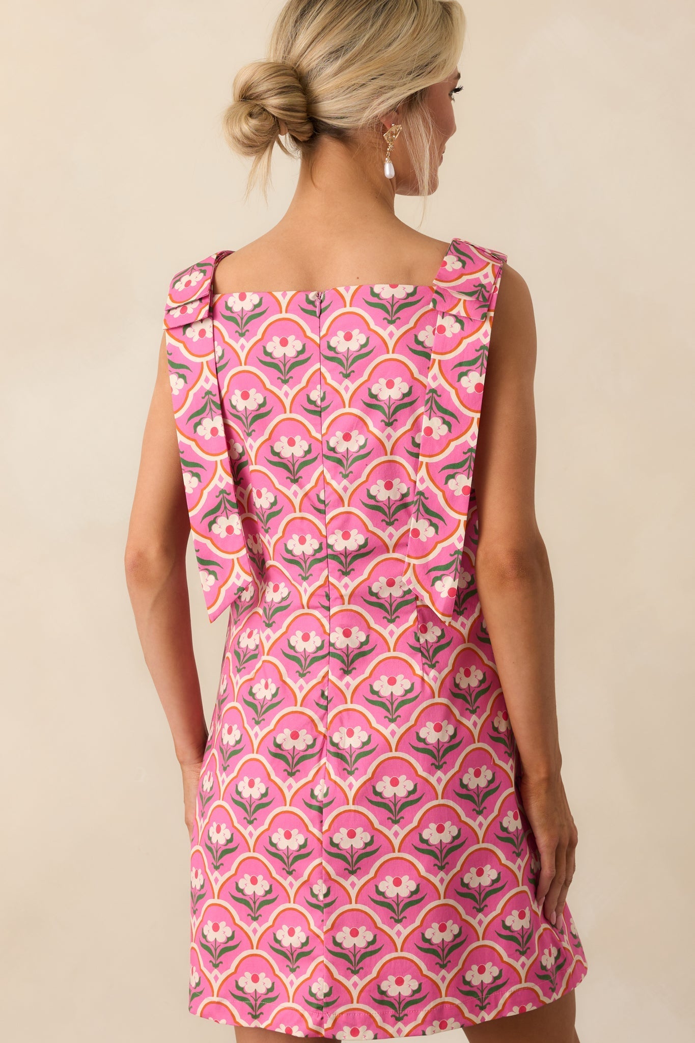 Someone So Lovely Pink Geometric Floral Print Cotton Mini Dress