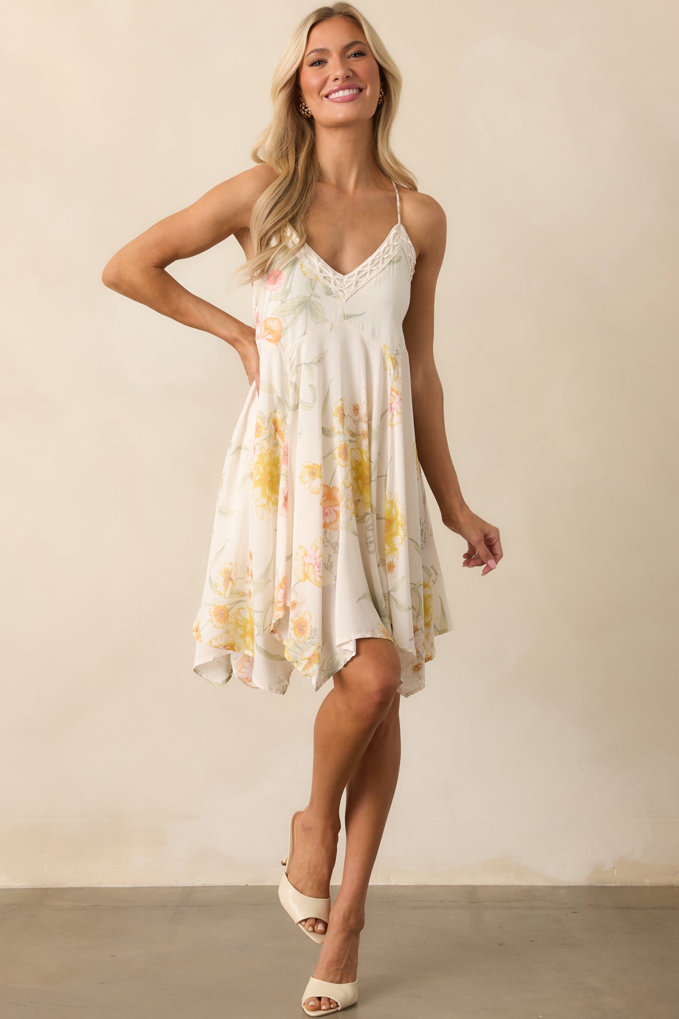 A Reason To Smile Ivory Multi Floral Print Rayon Mini Dress
