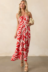 Z Supply Red Linen Blend Elodi Palm Floral Midi Dress