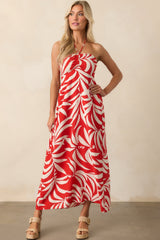 Z Supply Red Linen Blend Elodi Palm Floral Midi Dress