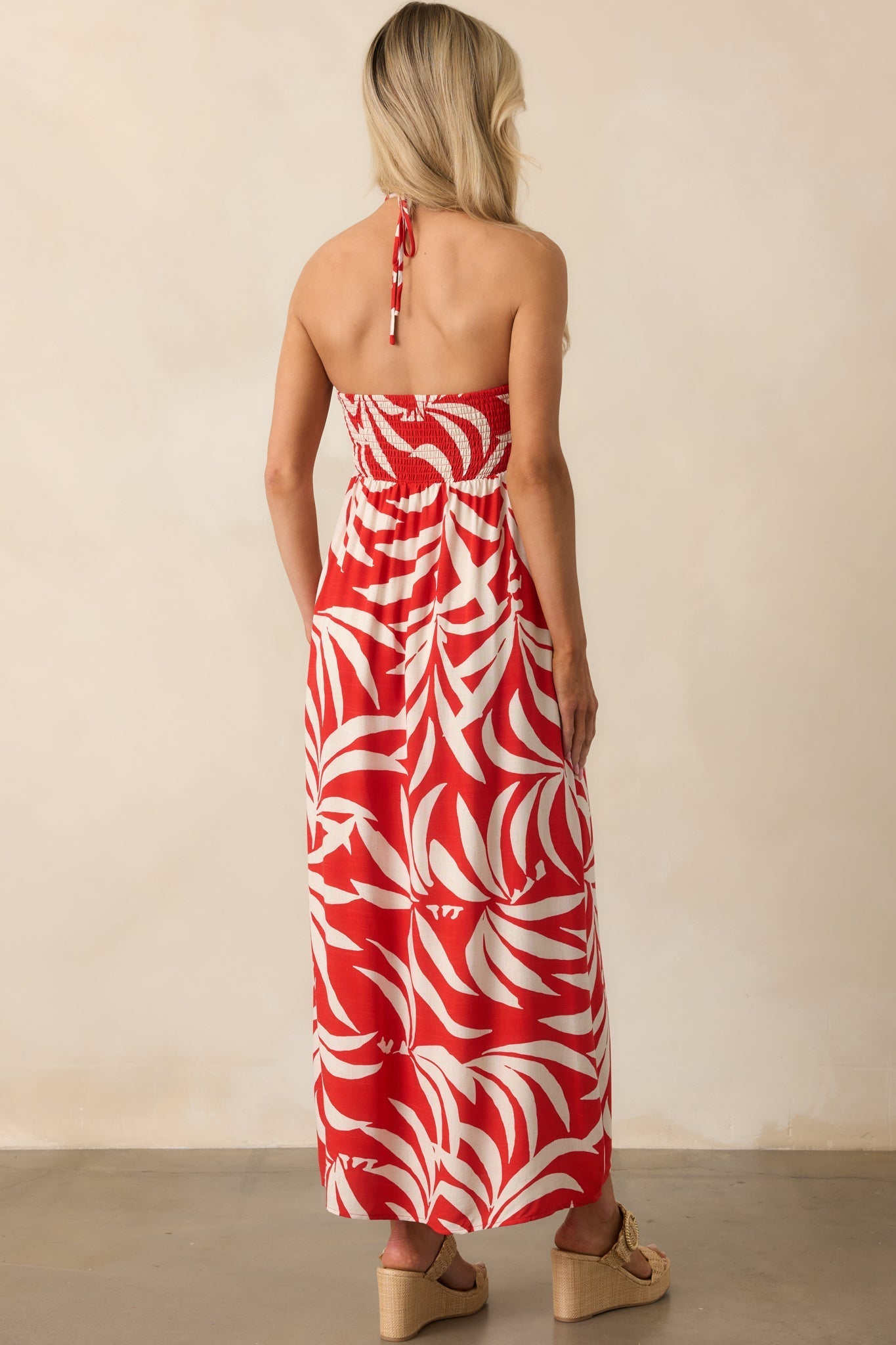 Z Supply Red Linen Blend Elodi Palm Floral Midi Dress