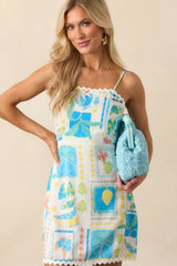 Kind Of Perfect Light Blue Tropical Print Linen Blend Mini Dress