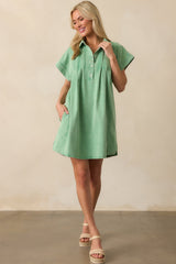 Perfect Afternoon Light Green Short Sleeve Cotton Denim Mini Dress