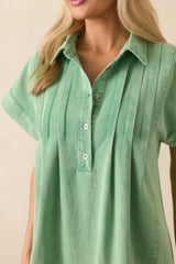 Perfect Afternoon Light Green Short Sleeve Cotton Denim Mini Dress