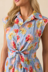 Only The Best Periwinkle Floral Print Cotton Tie Front Maxi Dress