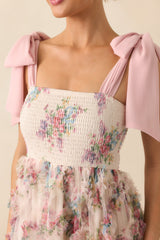 As Luck Would Have It Light Pink Floral Print Ruffle Maxi Dress