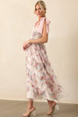 As Luck Would Have It Light Pink Floral Print Ruffle Maxi Dress