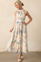 Color Outside The Lines Ivory Floral Print Cotton Halter Maxi Dress