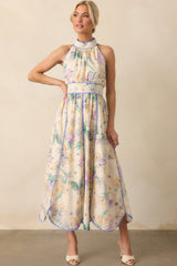 Color Outside The Lines Ivory Floral Print Cotton Halter Maxi Dress