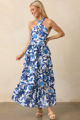 No Time For Drama Blue Floral Tiered Halter Maxi Dress