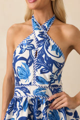 No Time For Drama Blue Floral Tiered Halter Maxi Dress
