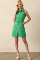 Do It Your Own Way Kelly Green Cotton Mini Shirt Dress