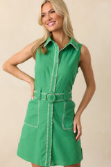 Do It Your Own Way Kelly Green Cotton Mini Shirt Dress