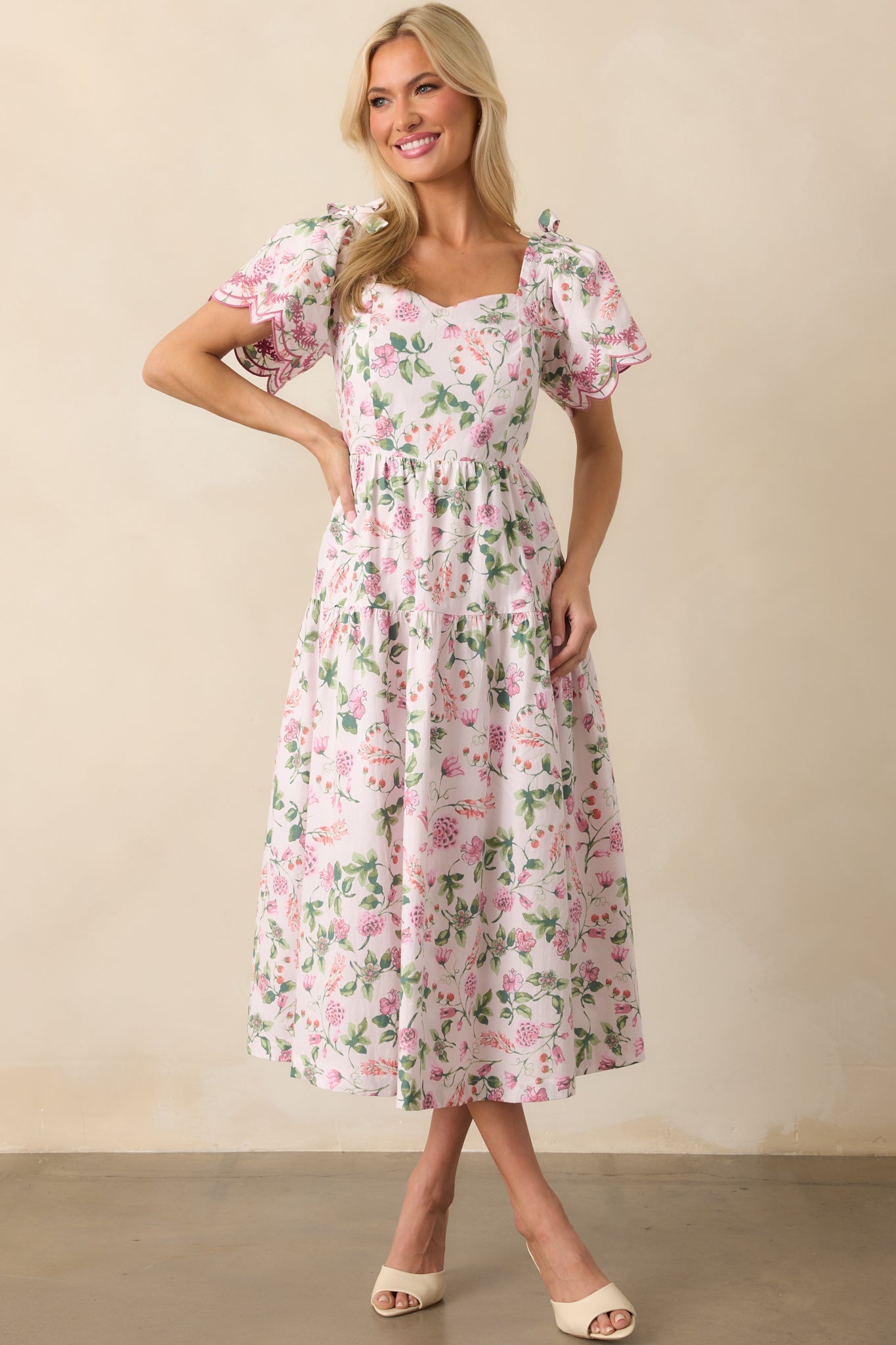 The Memories We Keep Light Pink Floral Print Cotton Midi Dress