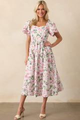 The Memories We Keep Light Pink Floral Print Cotton Midi Dress