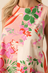 Glow From Within Pink Tropical Floral Cotton Mini Shift Dress