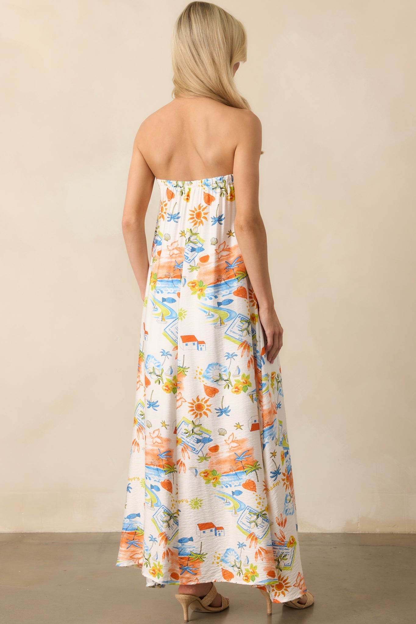 Try To Change It Up Orange Tropical Print Strapless Maxi Dress