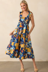 Need A Different View Navy Tropical Print Rayon Midi Dress