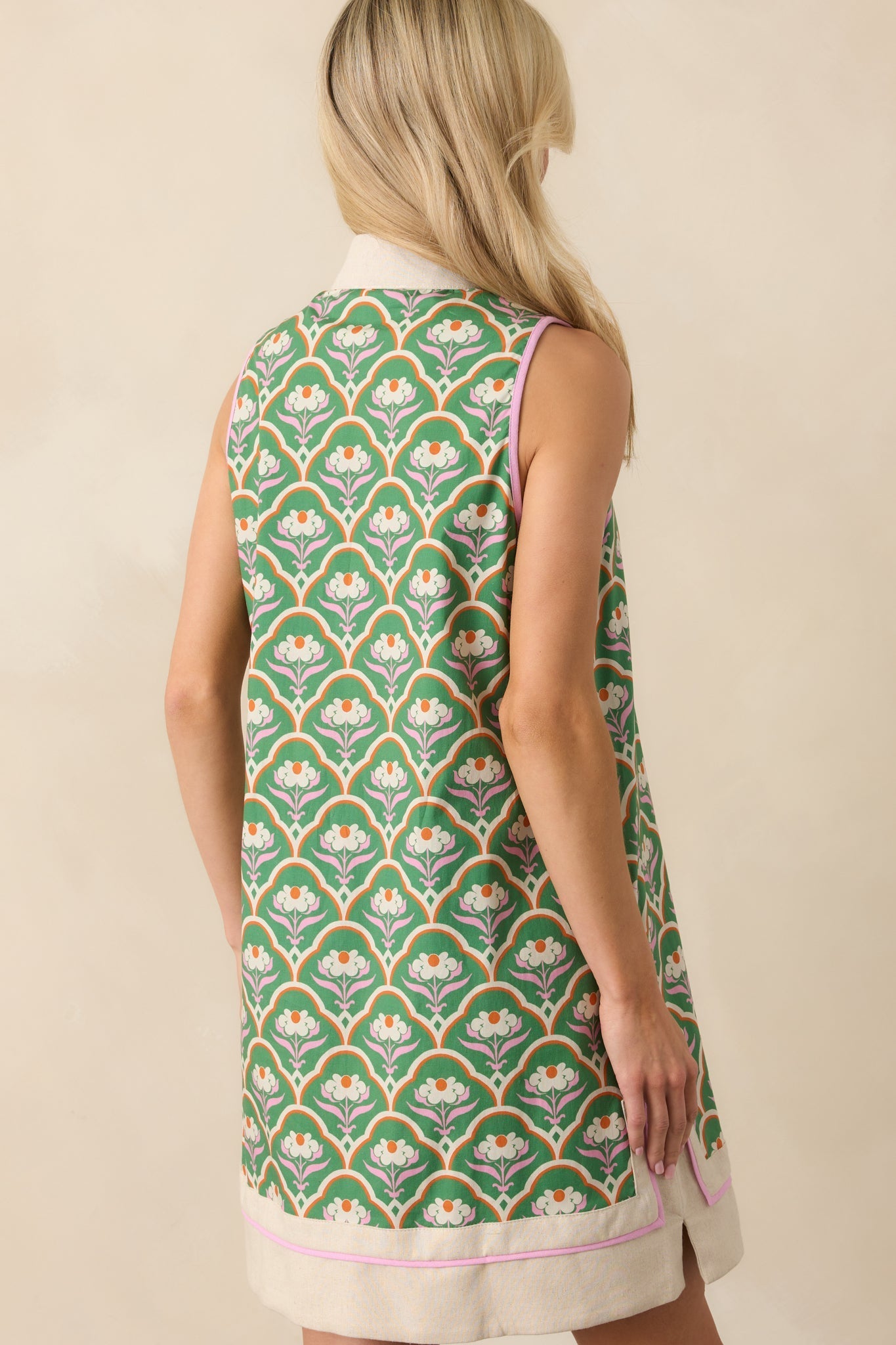 Speak My Mind Green Geometric Floral Print Cotton Mini Dress
