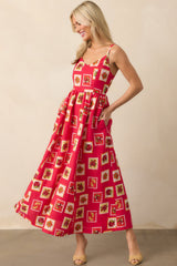 Class Of Her Own Red Patchwork Print Linen Blend Maxi Dress