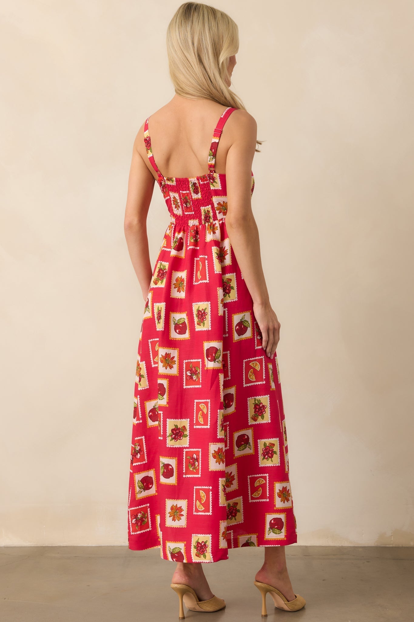 Class Of Her Own Red Patchwork Print Linen Blend Maxi Dress
