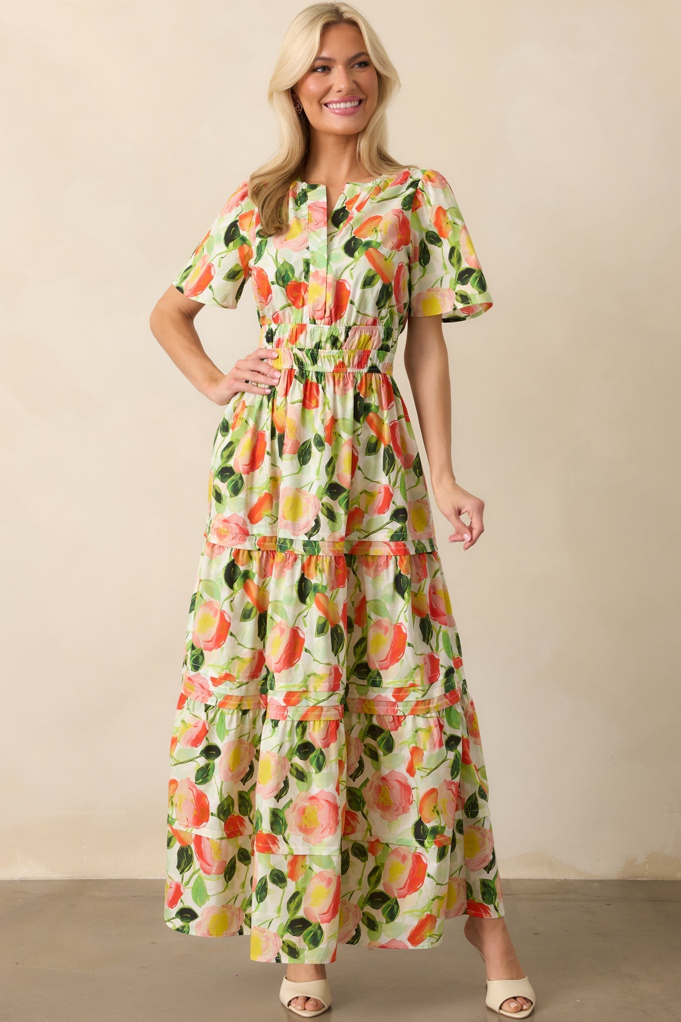 Something About It Orange Floral Print Cotton Maxi Dress