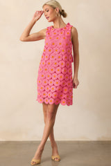 Only The Finest Hot Pink Floral Embroidered Lace Bow Back Mini Dress