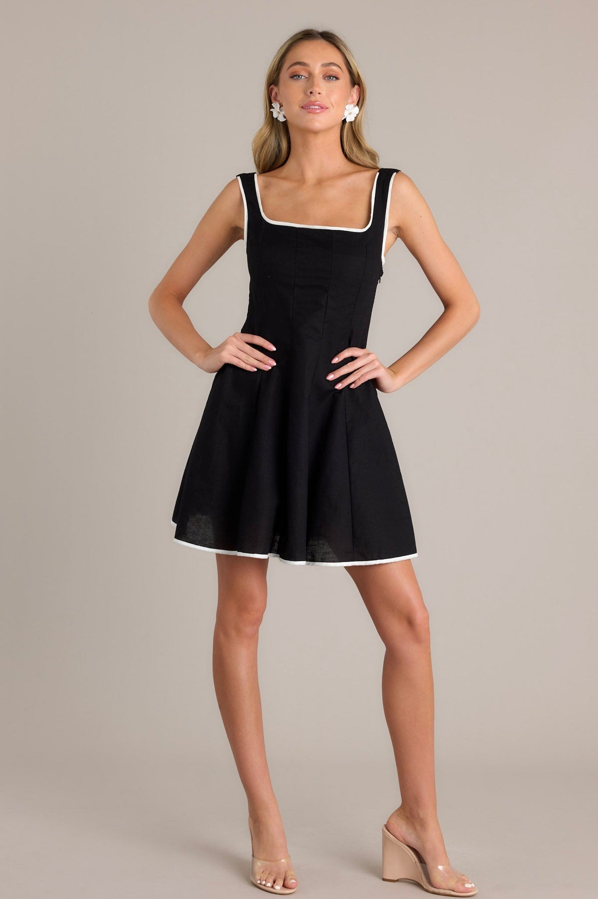 Classic Couture Black Cotton Blend Mini Dress
