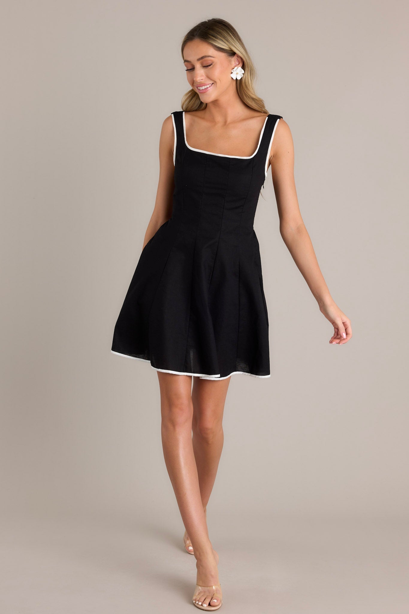 Classic Couture Black Cotton Blend Mini Dress