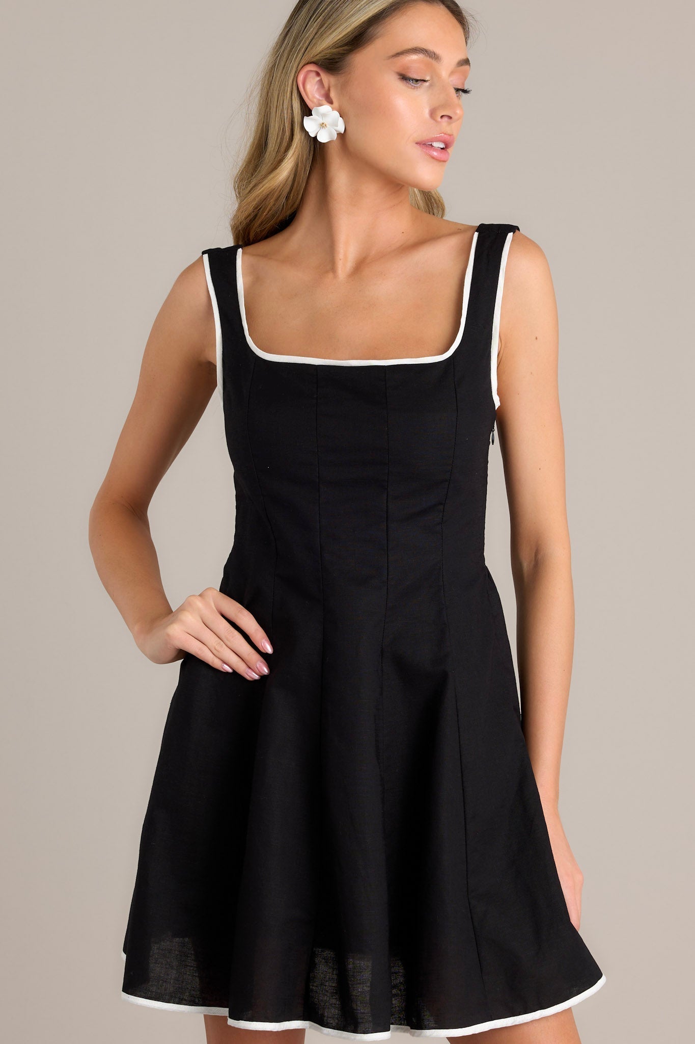 Classic Couture Black Cotton Blend Mini Dress