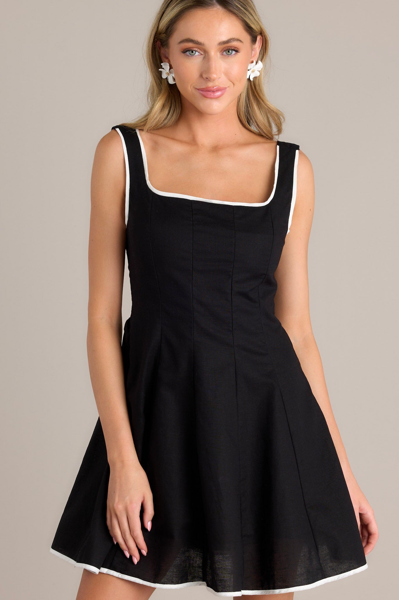 Classic Couture Black Cotton Blend Mini Dress