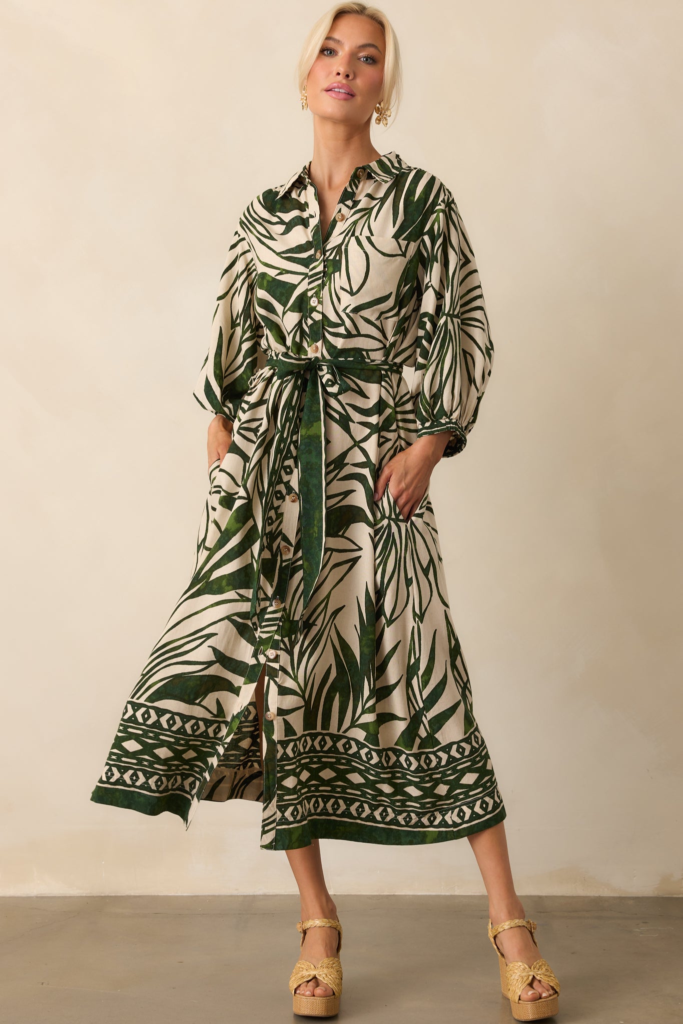 Stick To The Plan Green Tropical Print Linen Blend Maxi Dress