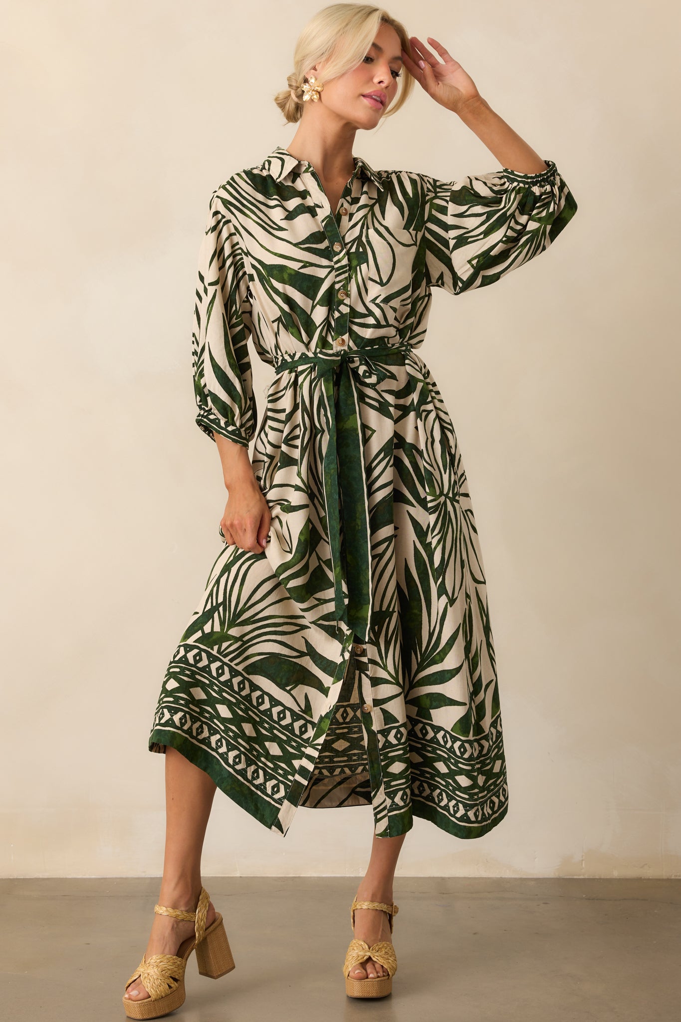 Stick To The Plan Green Tropical Print Linen Blend Maxi Dress