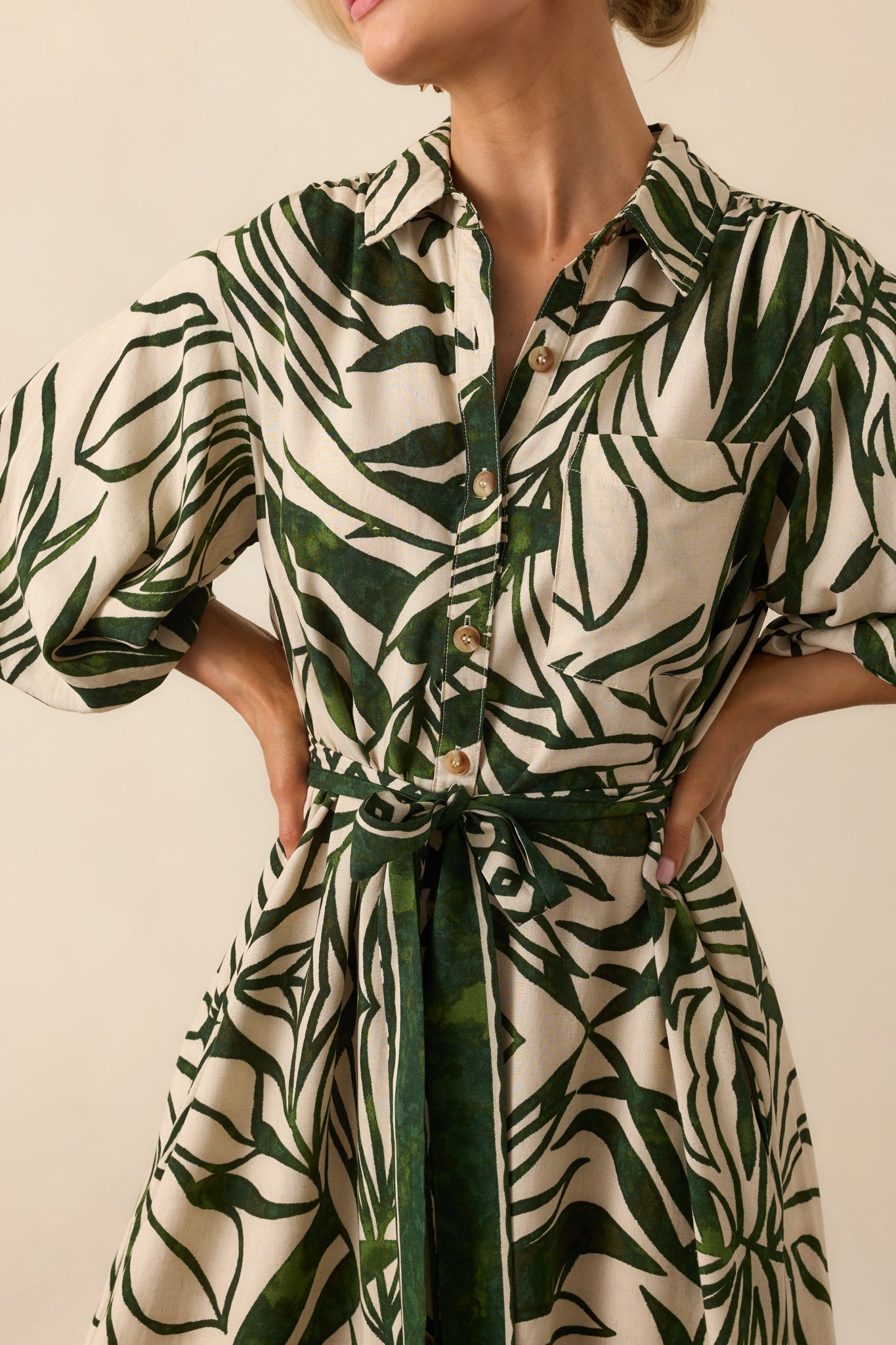 Stick To The Plan Green Tropical Print Linen Blend Maxi Dress