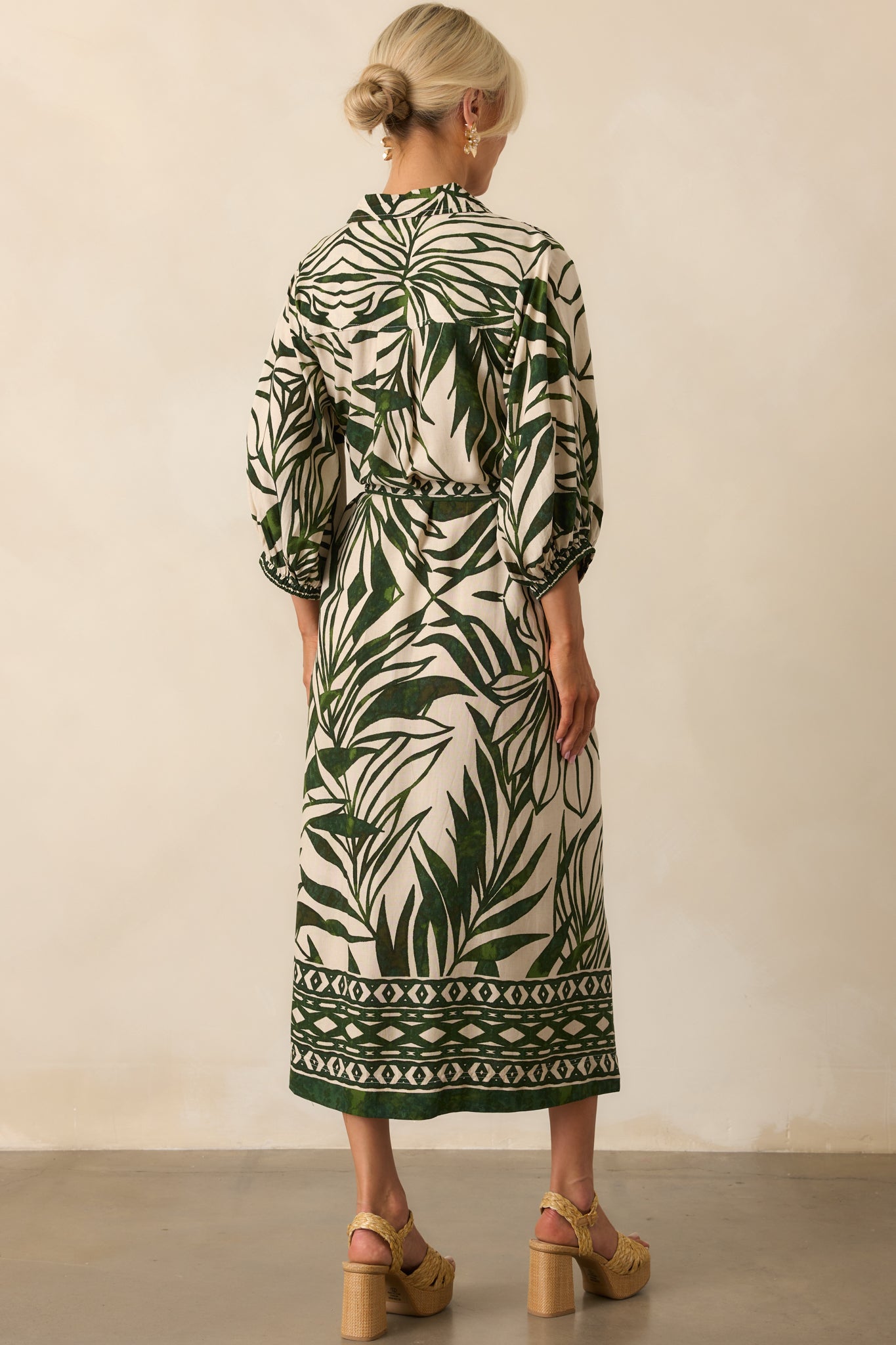 Stick To The Plan Green Tropical Print Linen Blend Maxi Dress