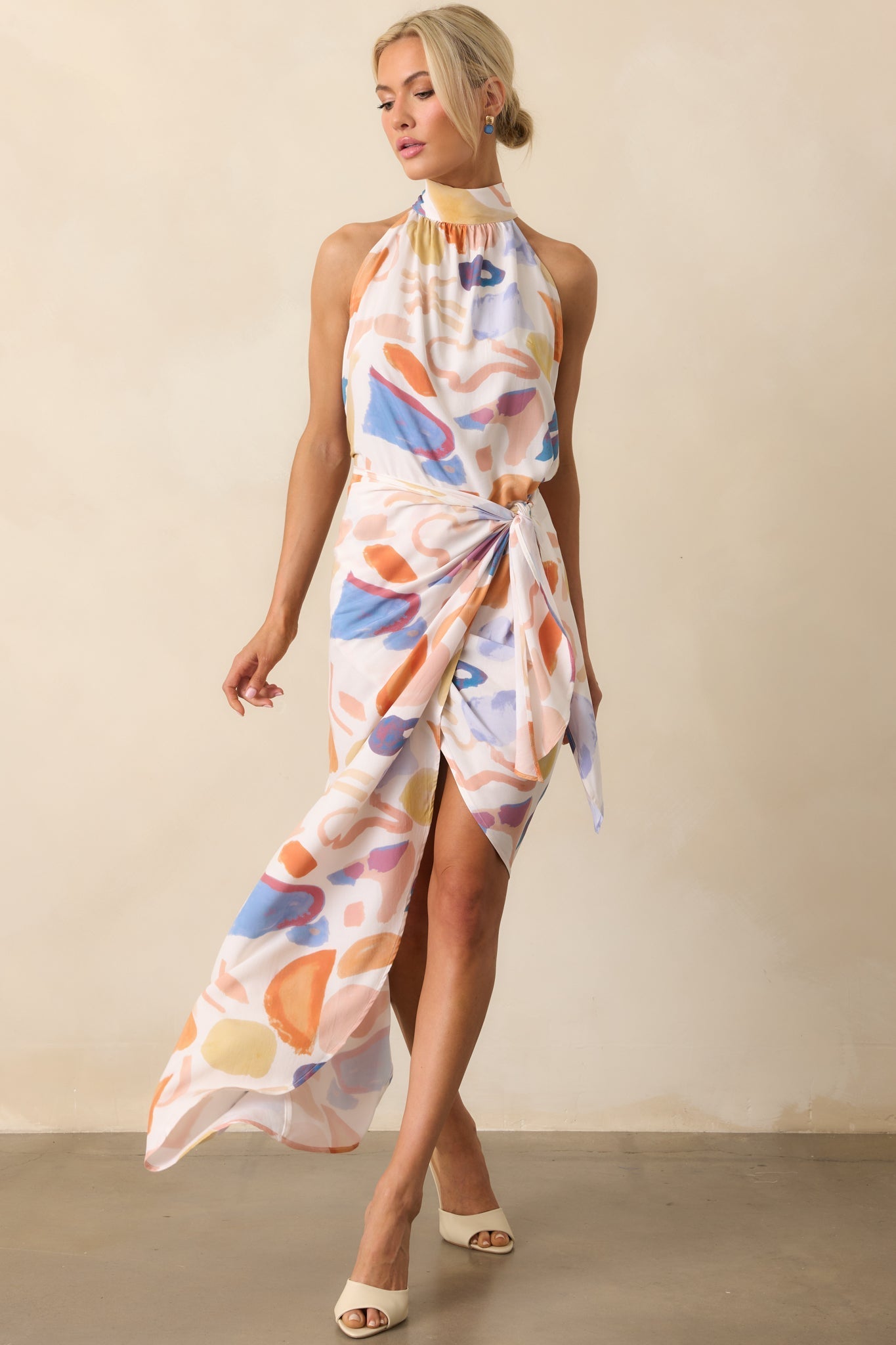 More Than Perfect Orange Multi Abstract Print Halter Maxi Dress