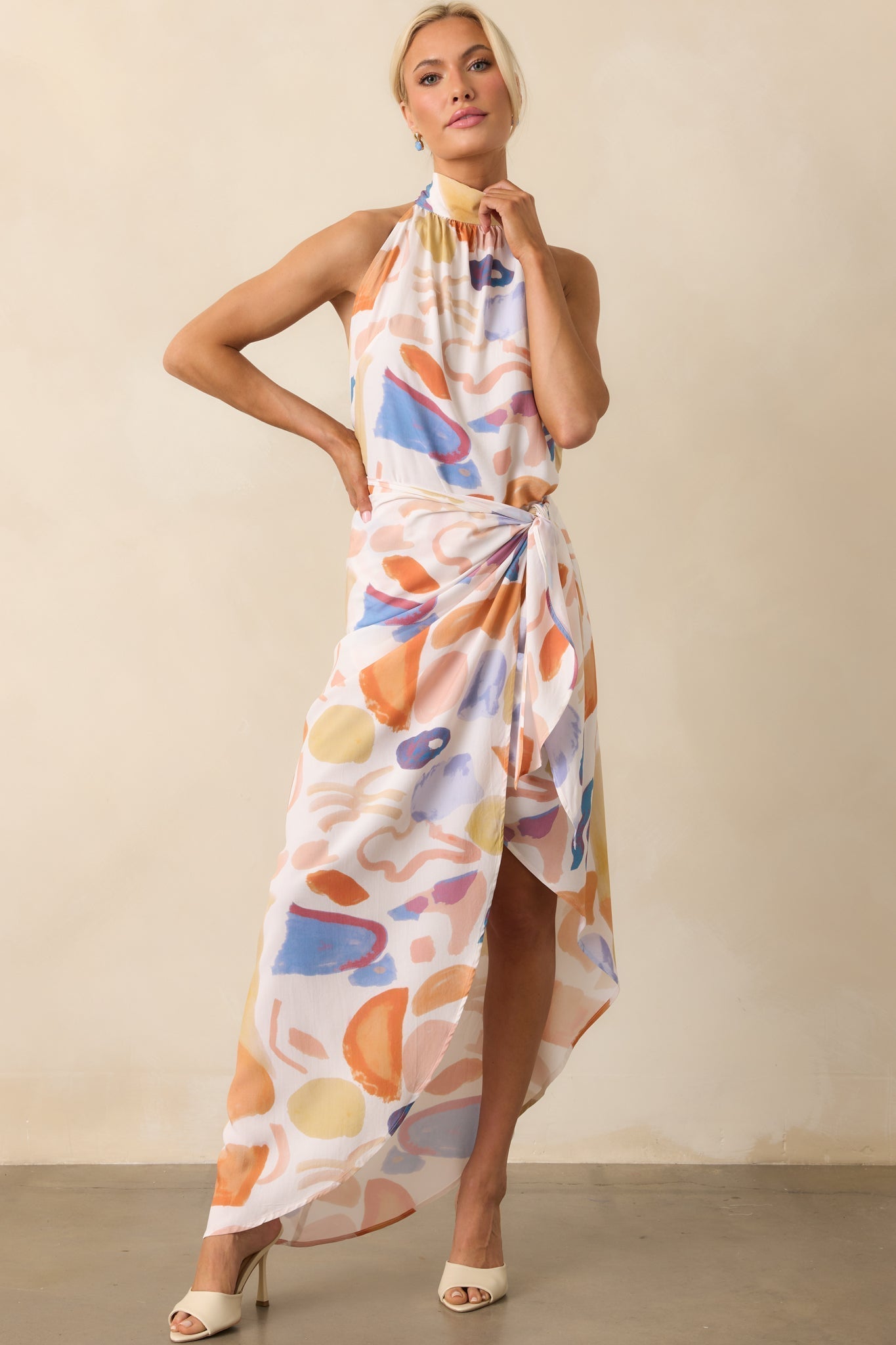 More Than Perfect Orange Multi Abstract Print Halter Maxi Dress