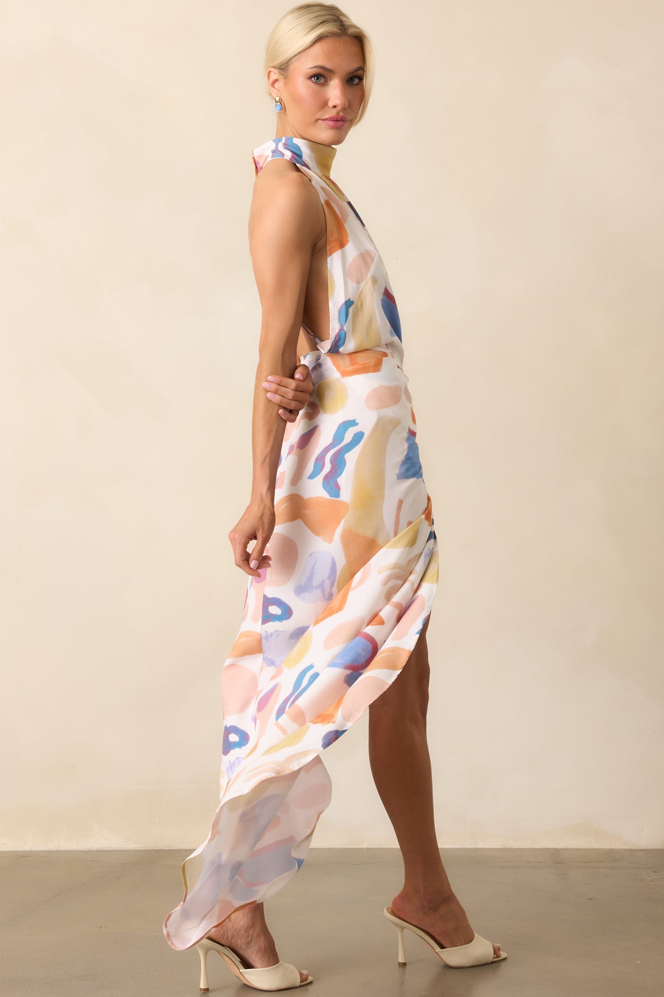 More Than Perfect Orange Multi Abstract Print Halter Maxi Dress