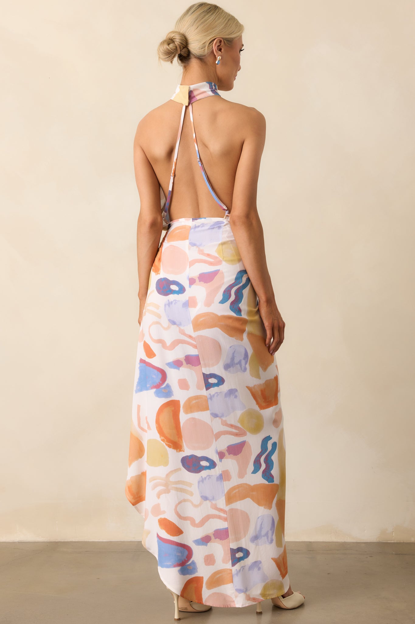 More Than Perfect Orange Multi Abstract Print Halter Maxi Dress