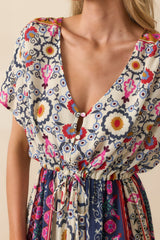 Drawn To The Horizon Navy Multi Print Short Sleeve Maxi Dress