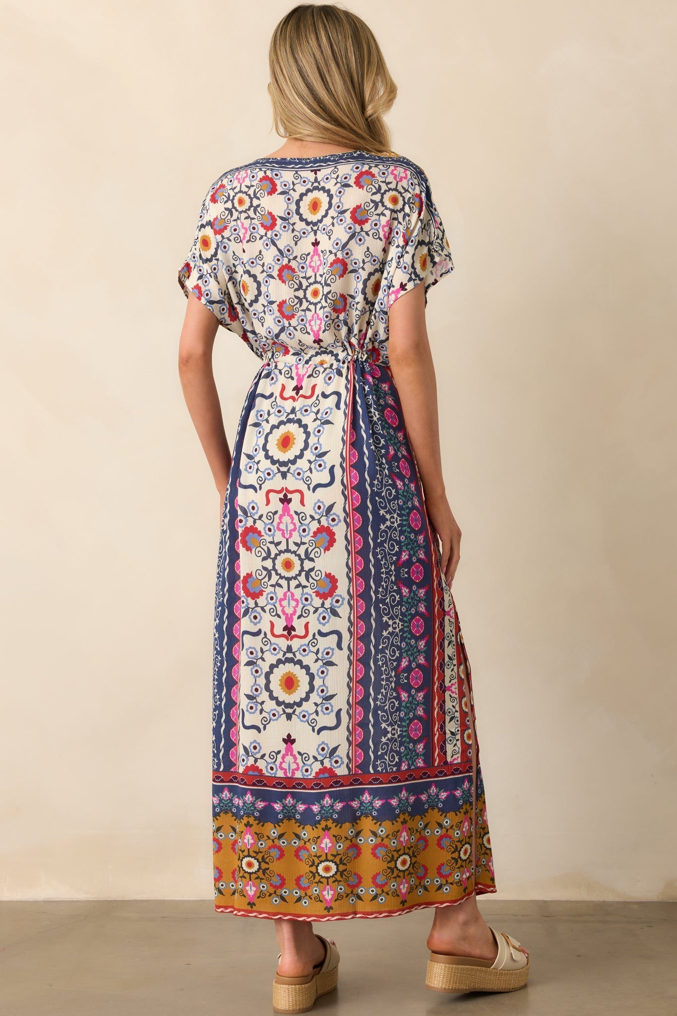 Drawn To The Horizon Navy Multi Print Short Sleeve Maxi Dress